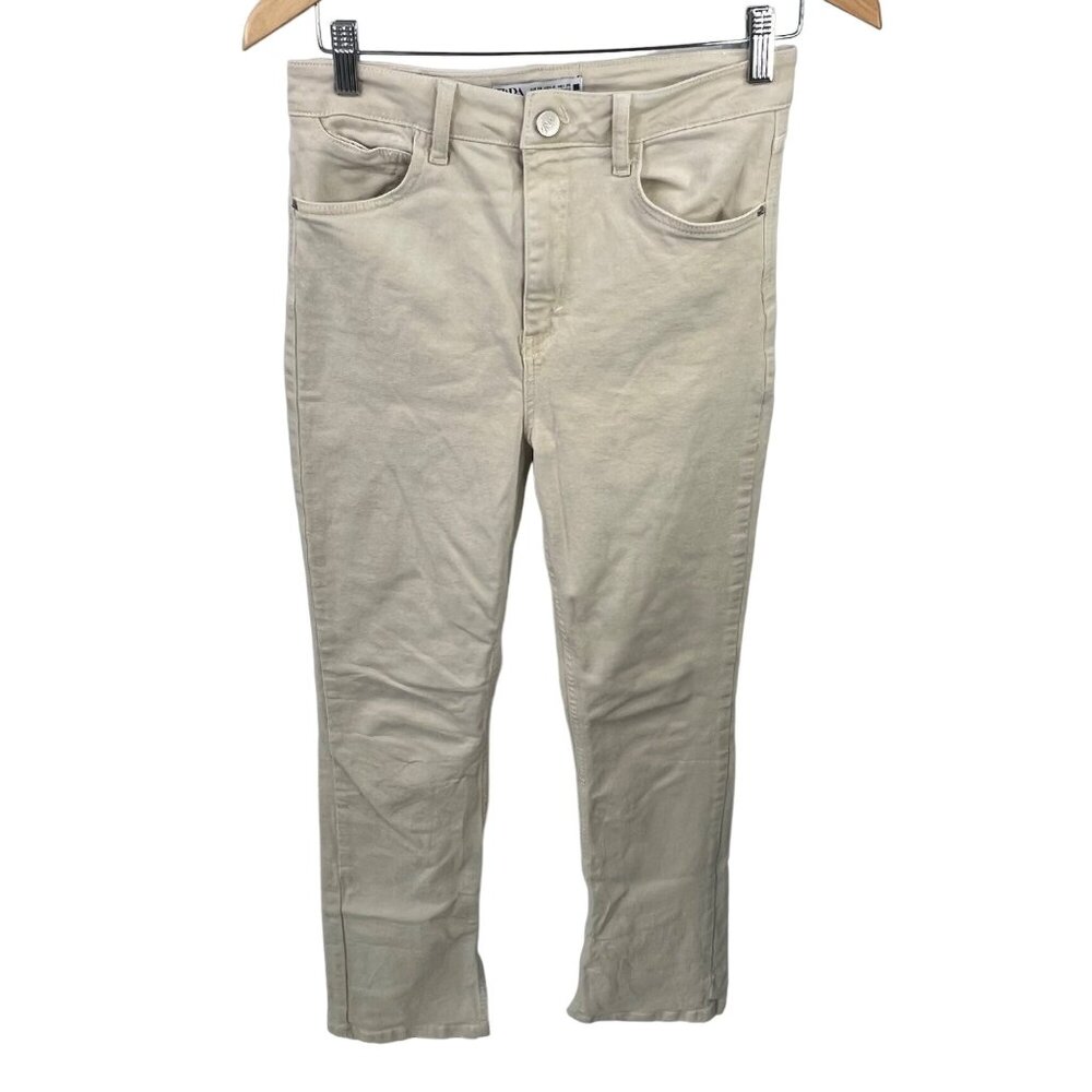 Zara Skinny Pants Size 4 Beige Cream High-Waist Cotton Blend Career Casual